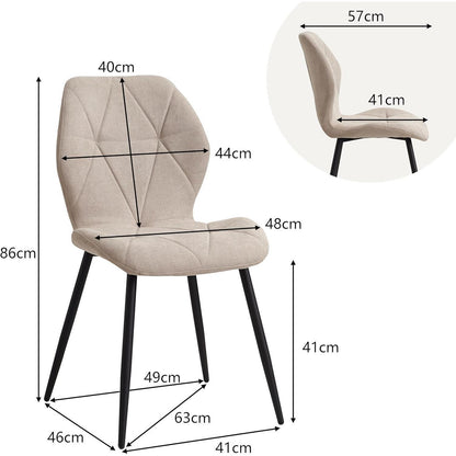 8 Esszimmerstühle Leinen-Diamant Beige, Gepolstert & Komfortabel