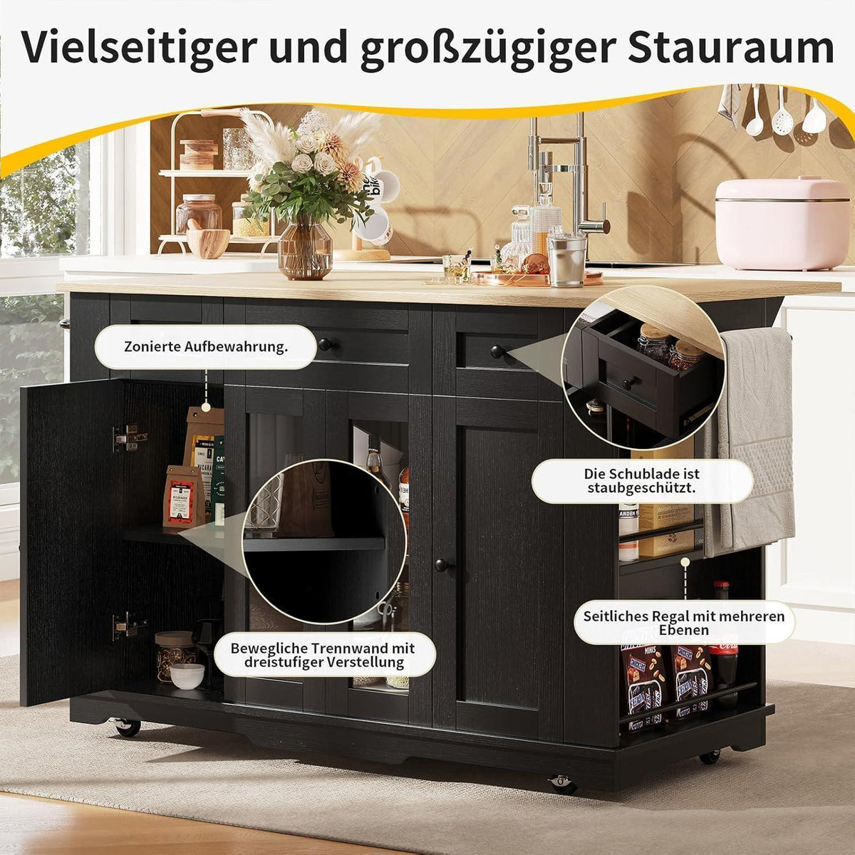 Kücheninsel mit abnehmbarer Trennwand & Glasausstattung