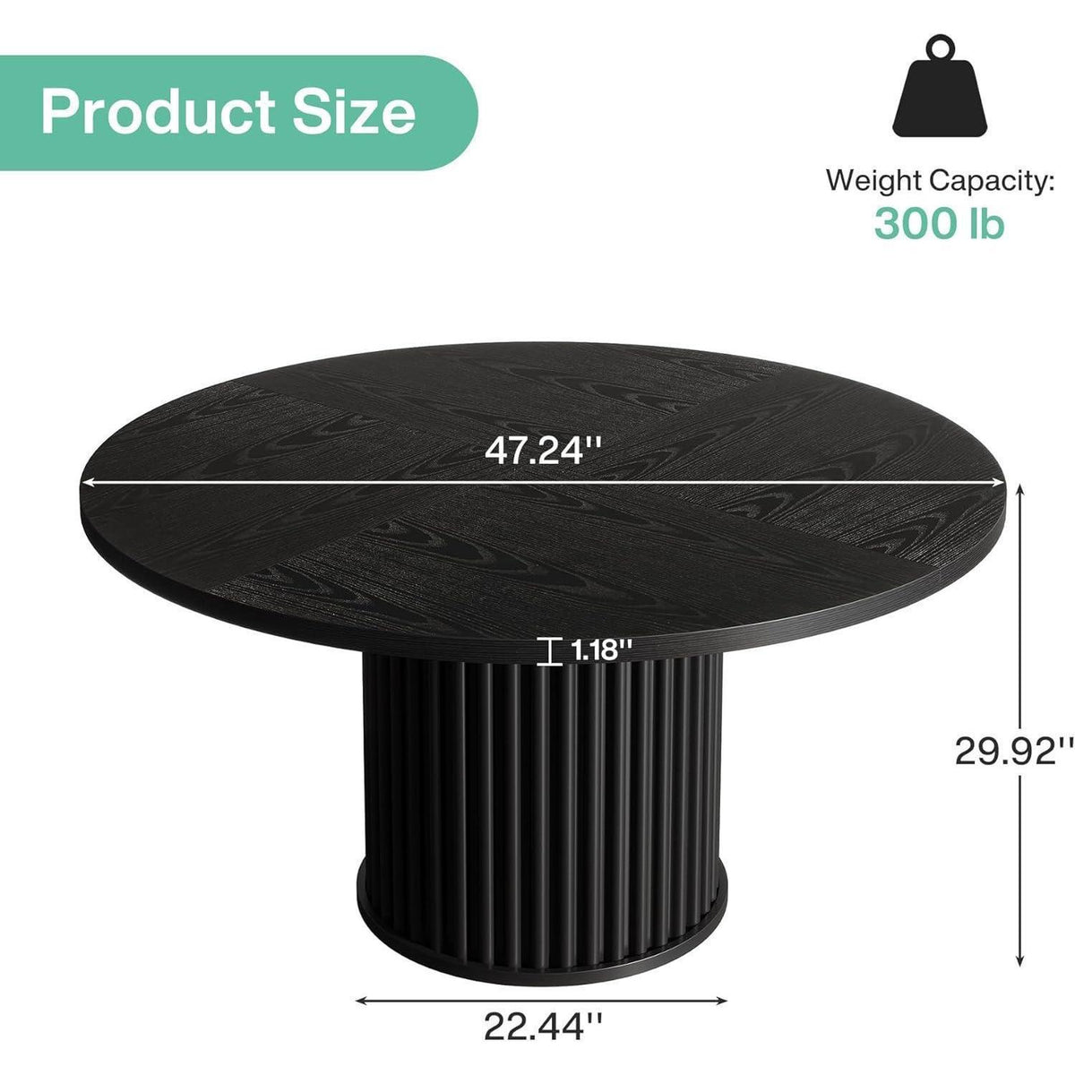 Runder Esstisch 120cm Schwarz – Moderner Esszimmertisch für 4-6 Personen