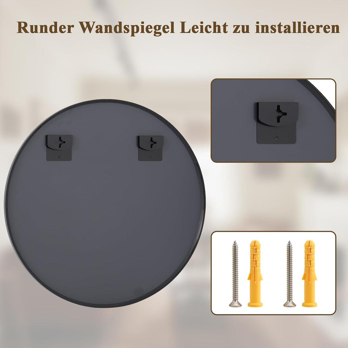 Runder Wandspiegel 106cm mit Schwarz Aluminiumrahmen