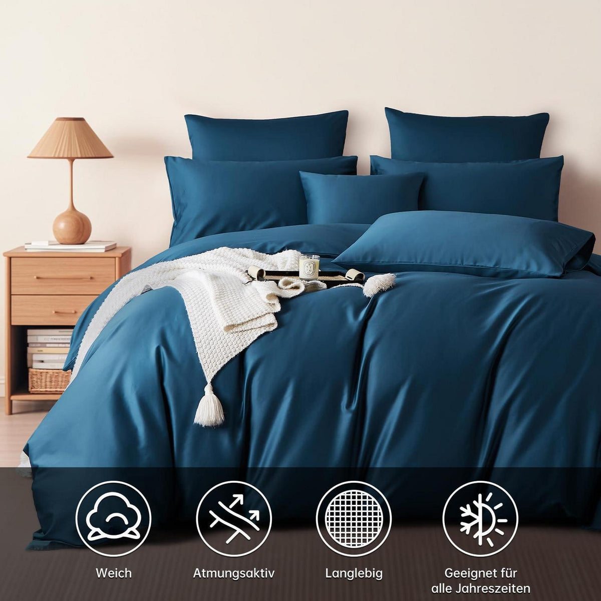 Satin Bettwäsche Set 200x200 cm Petrol Blau Mako Baumwolle