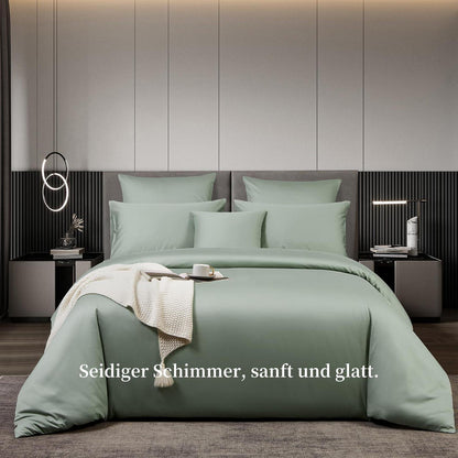 Satin Bettwäsche Set 200x220 cm Baumwolle Grün Salbeigrün