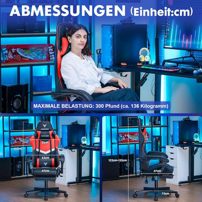 Gaming Stuhl mit Fußstütze Bürostuhl Ergonomisch verstellbar Rot