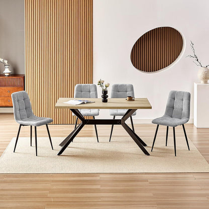 Essgruppe 140x80cm mit 4 gepolsterten Esszimmerstühlen Grau
