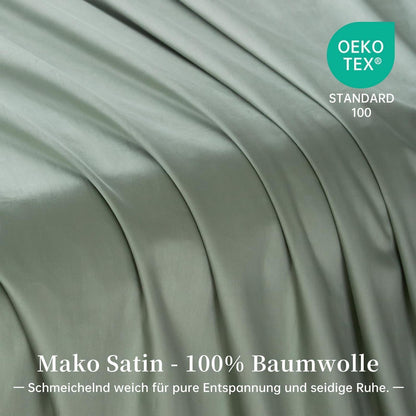 Satin Bettwäsche Set 220x240 cm, Grün Salbeigrün, Baumwolle