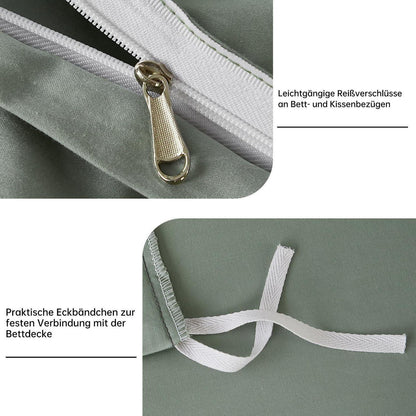 Satin Bettwäsche Set 220x240 cm, Grün Salbeigrün, Baumwolle
