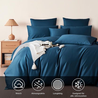 Satin Bettwäsche Set 200x220 cm Petrol Blau Mako Baumwolle