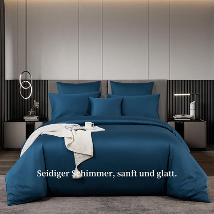 Satin Bettwäsche Set 200x220 cm Petrol Blau Mako Baumwolle