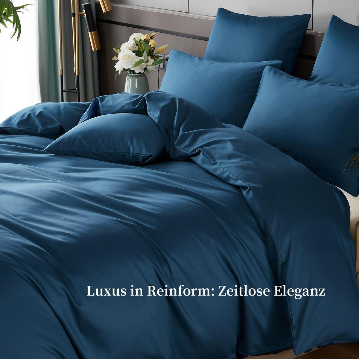 Satin Bettwäsche Set 200x220 cm Petrol Blau Mako Baumwolle