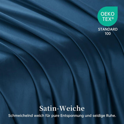 Satin Bettwäsche Set 200x220 cm Petrol Blau Mako Baumwolle