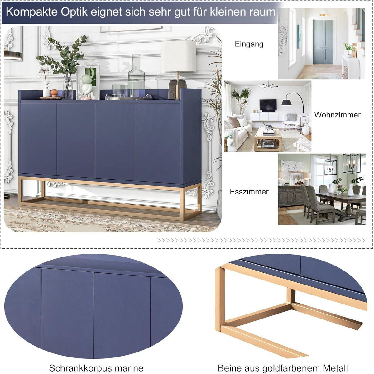 Modernes Sideboard mit 4 Türen – Blau, Minimalistisch & Vielseitig