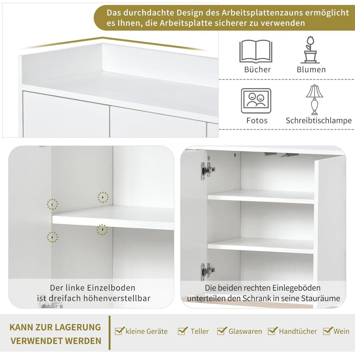 Modernes Sideboard mit 4 Türen – Weißes Wohnzimmerbuffet