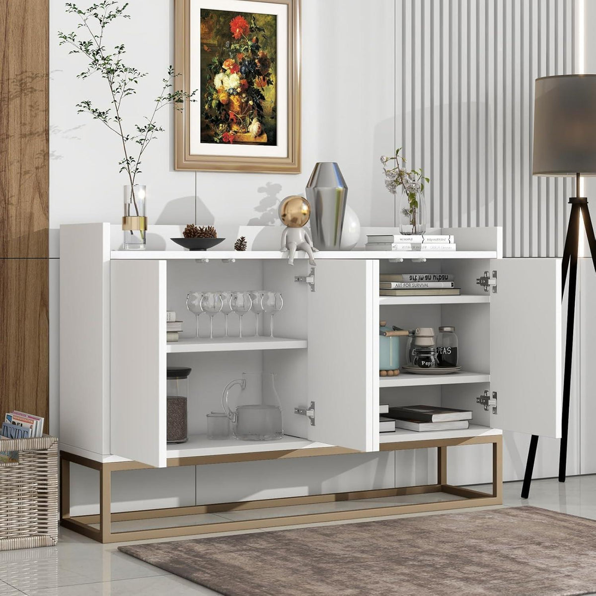 Modernes Sideboard mit 4 Türen – Weißes Wohnzimmerbuffet