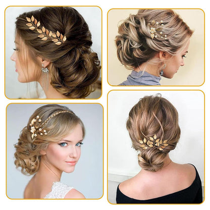 Braut Haarnadeln Goldene Blätter Kristall Perlen Vintage Hochzeit