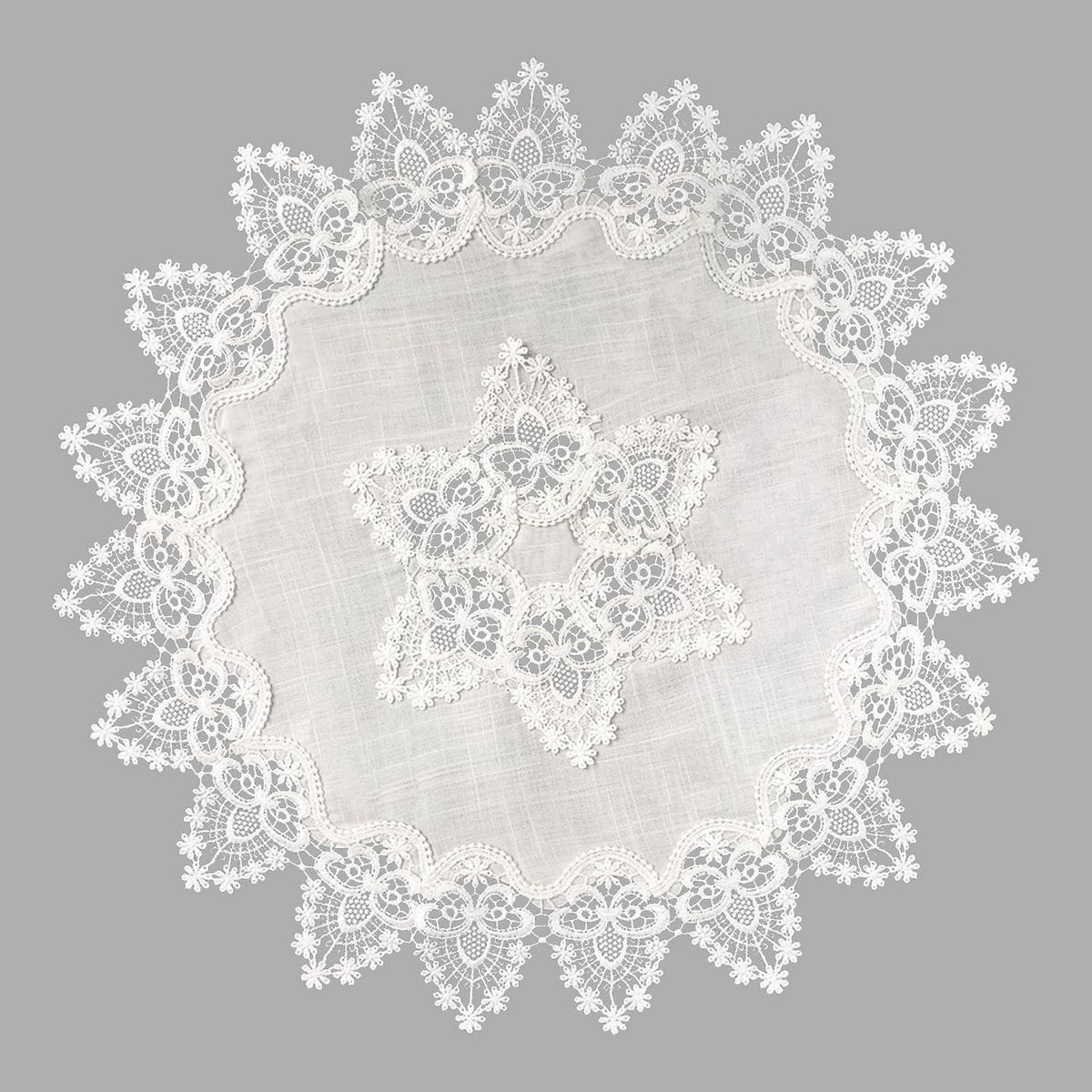 Runde Leinen Tischdecke Spitze 60x60cm - Vintage Couchtischauflage