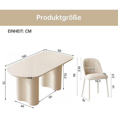Moderner Esstisch Weiß mit 4 Polsterstühlen – Esszimmer Set 140cm