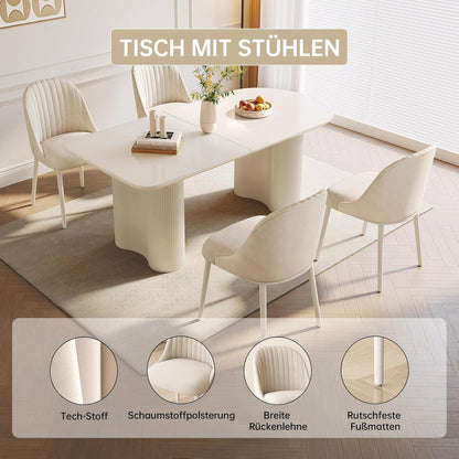 Moderner Esstisch Weiß mit 4 Polsterstühlen – 160cm Esszimmer Set
