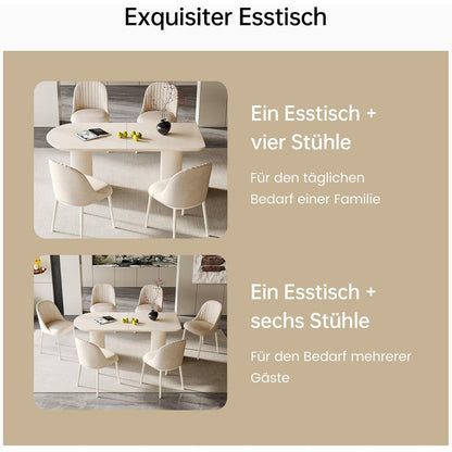 Moderner Esstisch Weiß mit 4 Polsterstühlen – Esszimmer Set 180cm