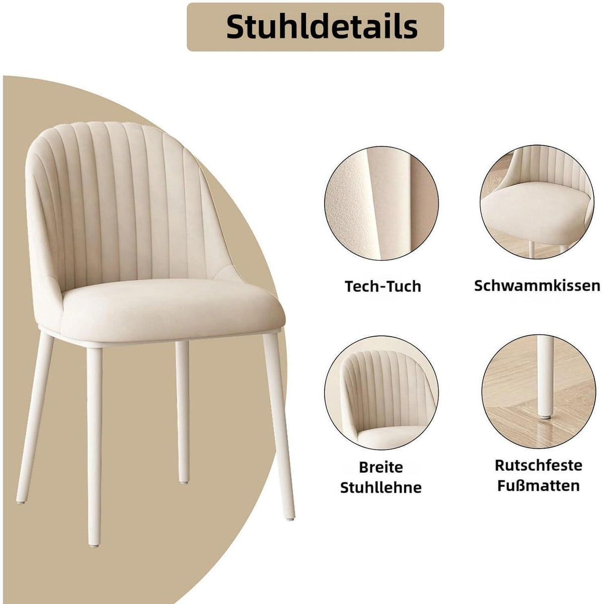 Moderner Esstisch Weiß mit 4 Polsterstühlen – Esszimmer Set 180cm