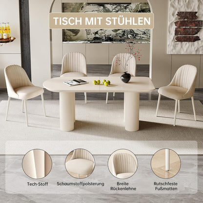 Moderner Esstisch Weiß mit 6 Polsterstühlen – Esszimmer Set 180cm