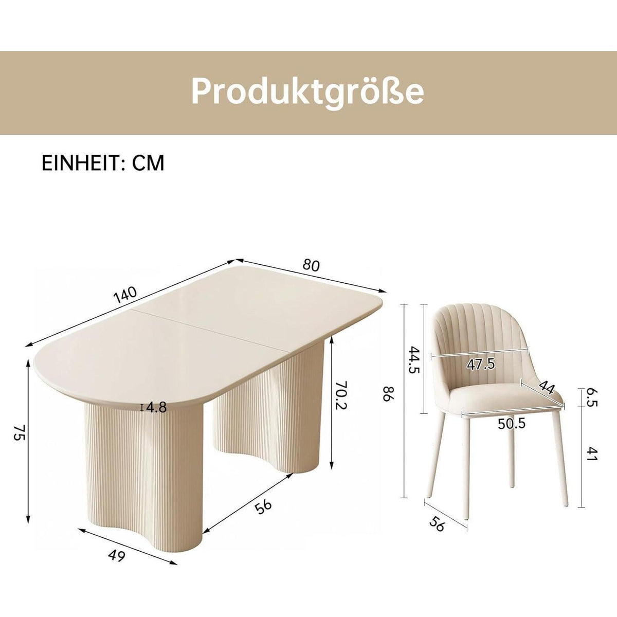 Moderner Esstisch Weiß mit 6 Polsterstühlen – Esszimmer Set 140cm