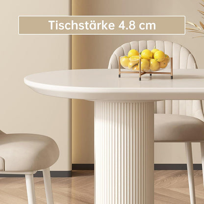 Moderner Esstisch Weiß mit 6 Polsterstühlen – Esszimmer Set 140cm