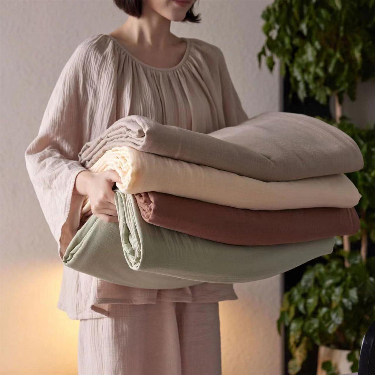 Musselin Bettwäsche-Set 240x220 cm, Kaffeefarbe