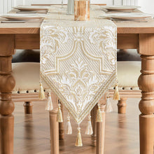 Tischläufer mit Quasten, Jacquard, Weiß & Gelb, 33x228cm
