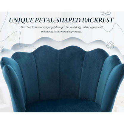 Samt Sessel Wohnzimmer mit Blumenform & Schwarz Beinen – Teal