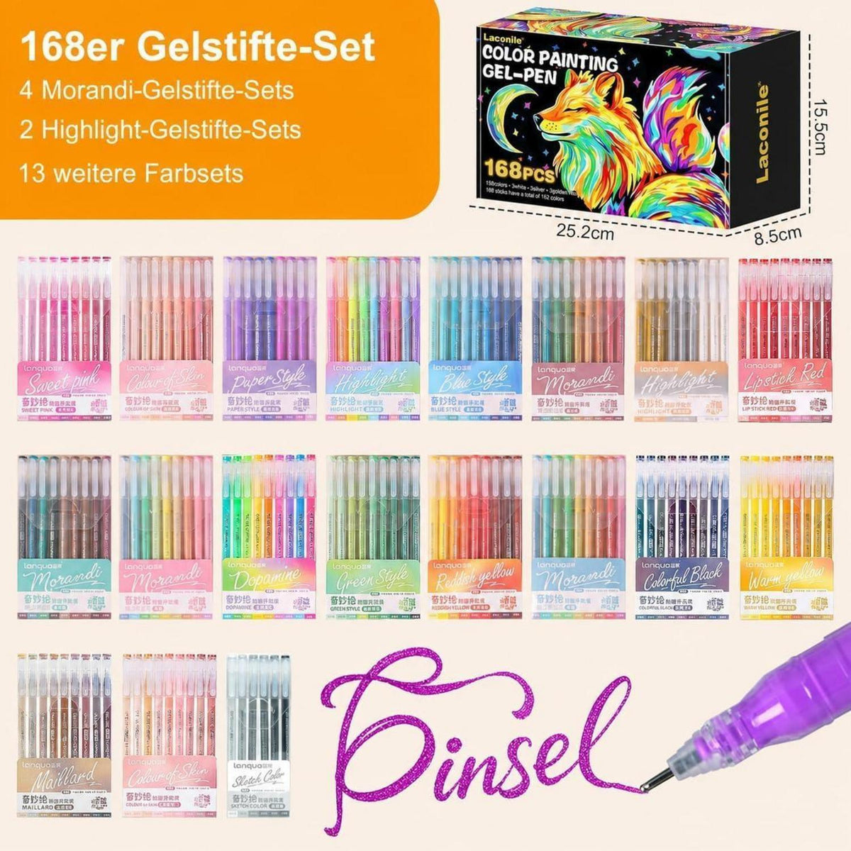 168 Gelstifte Set für Erwachsene – 162 Farben zum Malen & Schreiben