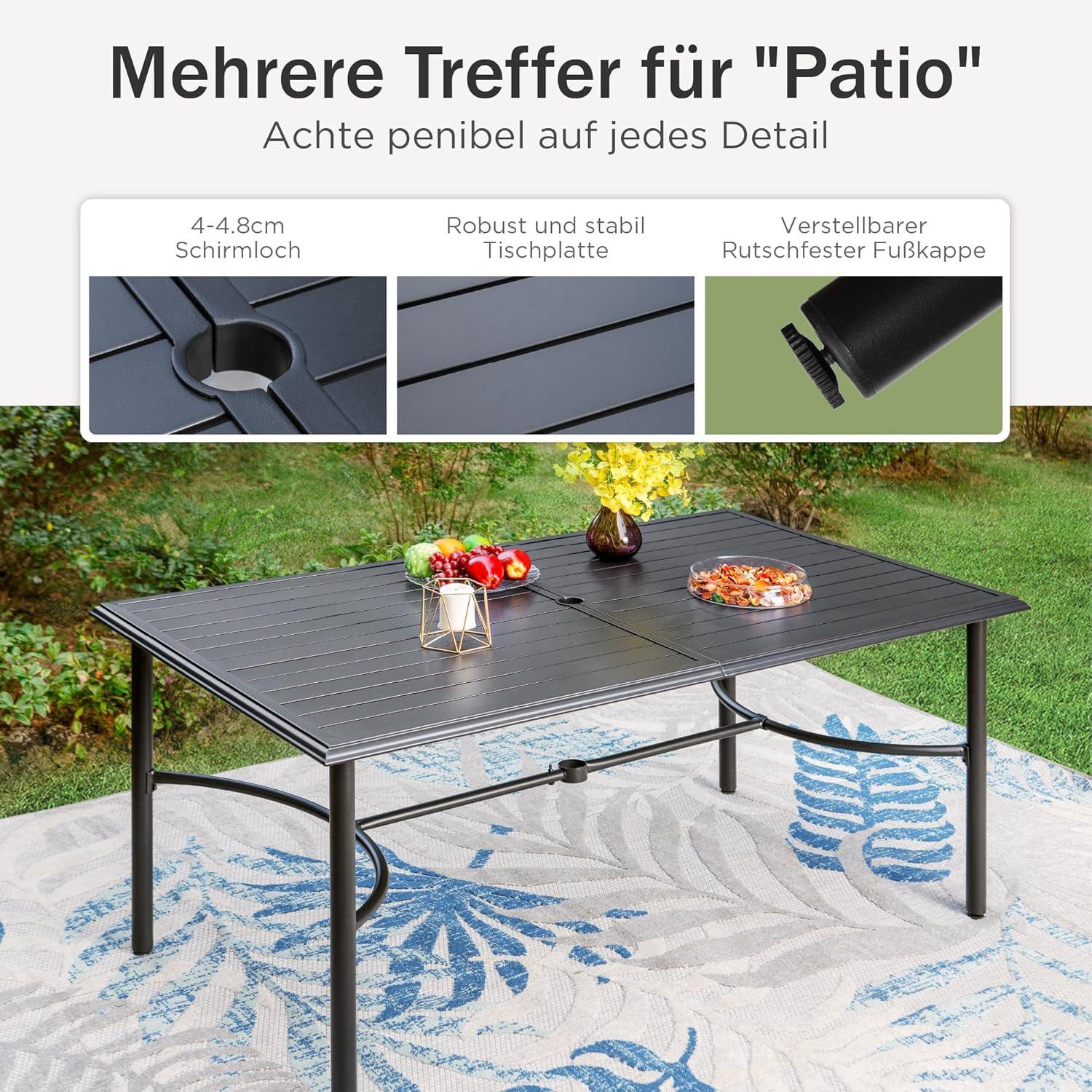 Gartenmöbel Set Metall Wetterfest 6er Set Stapelbare Stühle Tisch mit Schirmloch