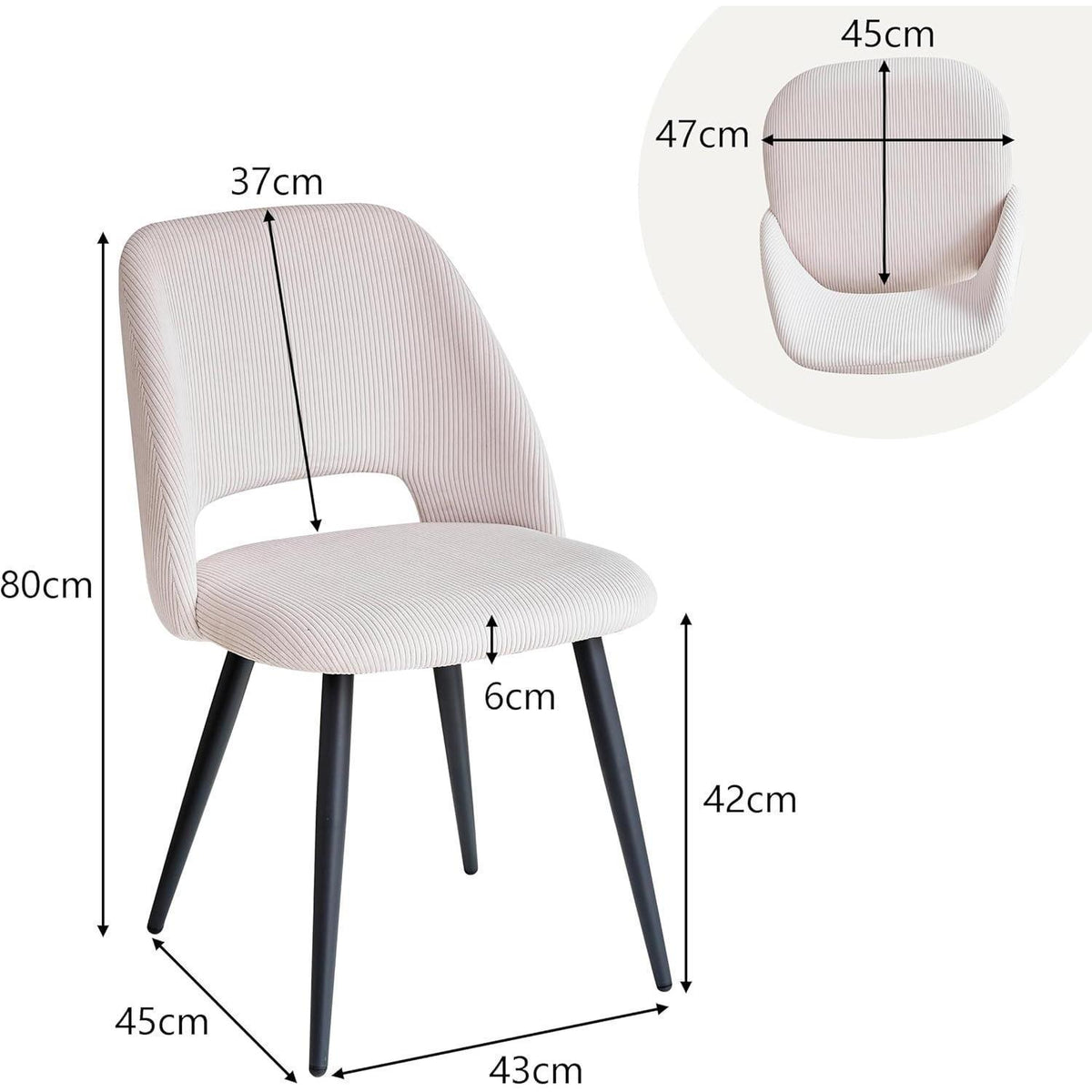 4er-Set Esszimmerstühle mit Cordbezug, Beige