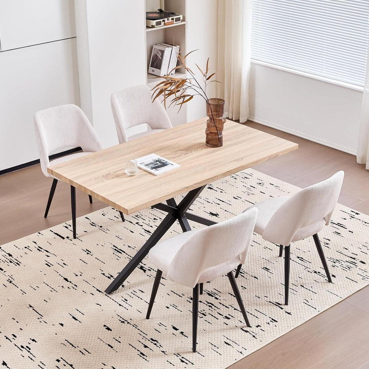4er-Set Esszimmerstühle mit Cordbezug, Beige