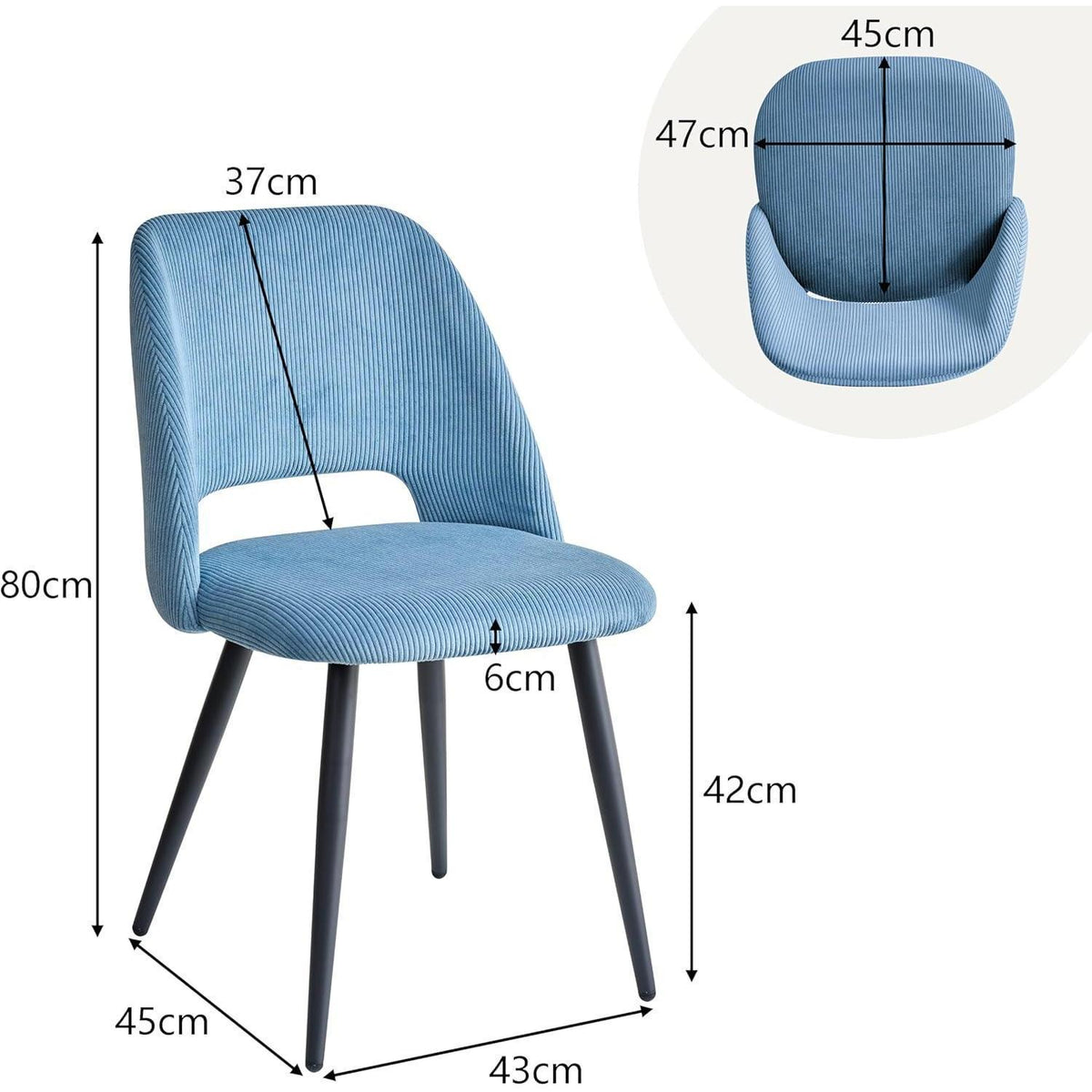 8 Esszimmerstühle mit Cordbezug, Blau – Bequemer Sitz