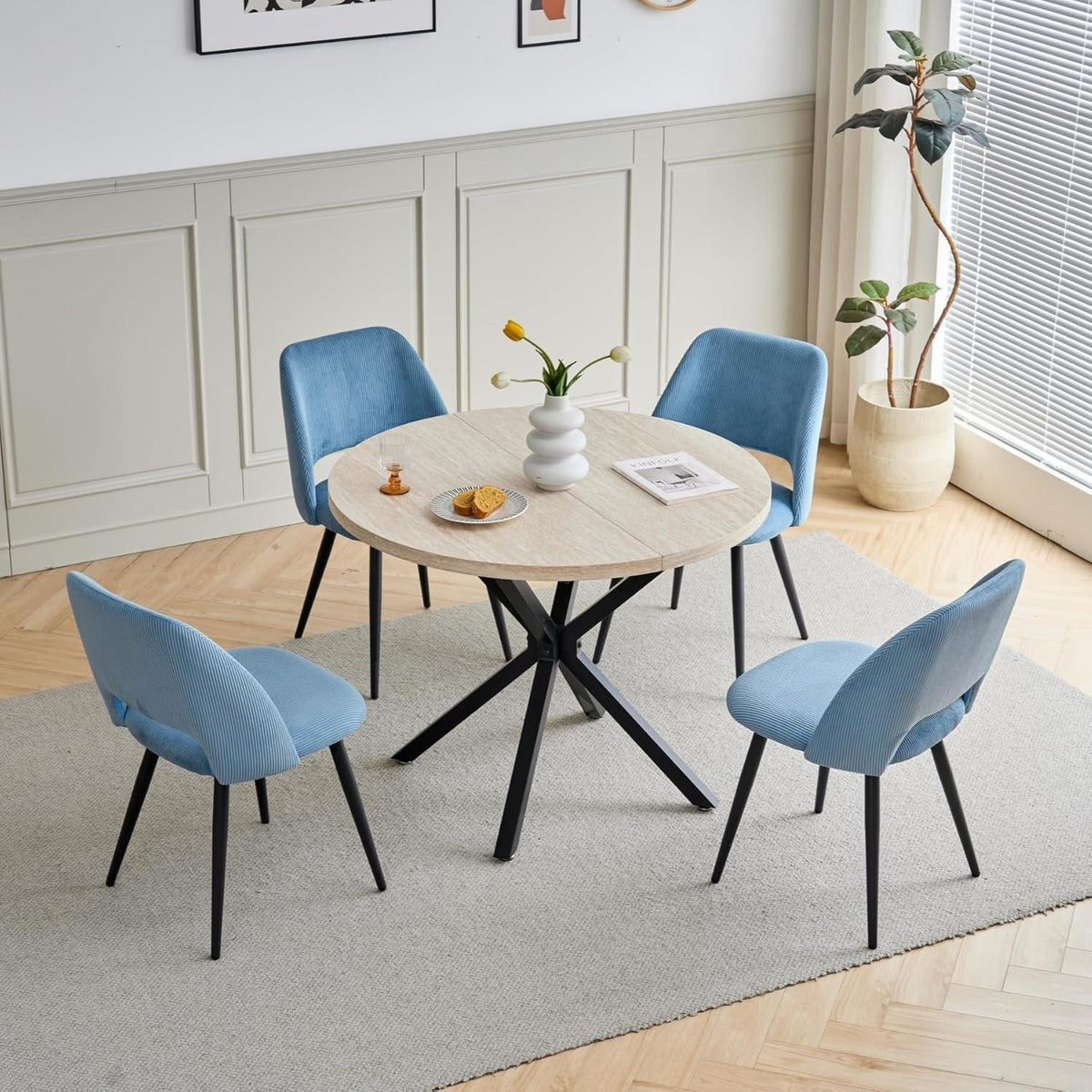 8 Esszimmerstühle mit Cordbezug, Blau – Bequemer Sitz