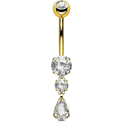 Bauchnabelpiercing Titan mit Zirkonia Tropfen Gold 14G