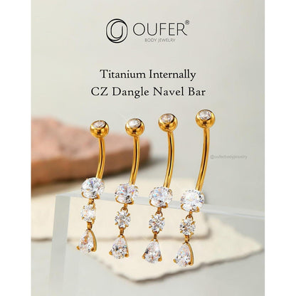 Bauchnabelpiercing Titan mit Zirkonia Tropfen Gold 14G