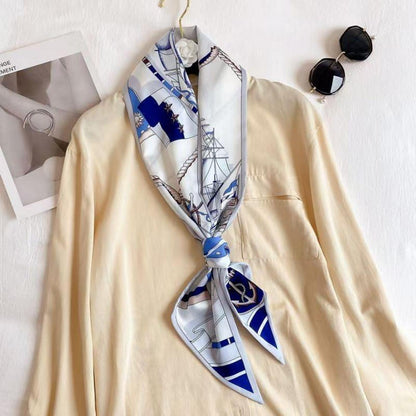 Seidenschal Damen 148cm mit Doppel-Lage Bund für Blazer, Mantel, Kleid