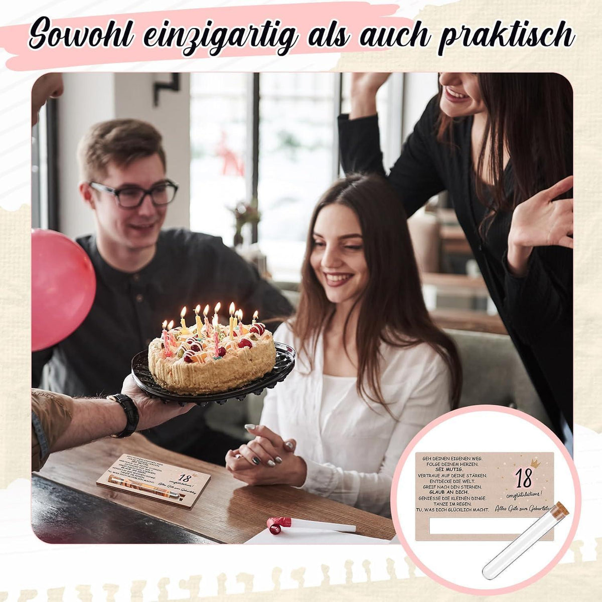 18. Geburtstag Geschenkset mit Reagenzglas & Holzkarte