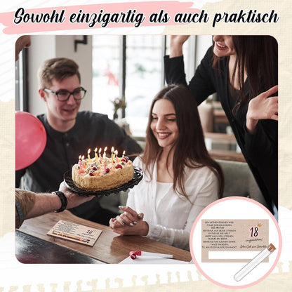 18. Geburtstag Geschenkset mit Reagenzglas & Holzkarte