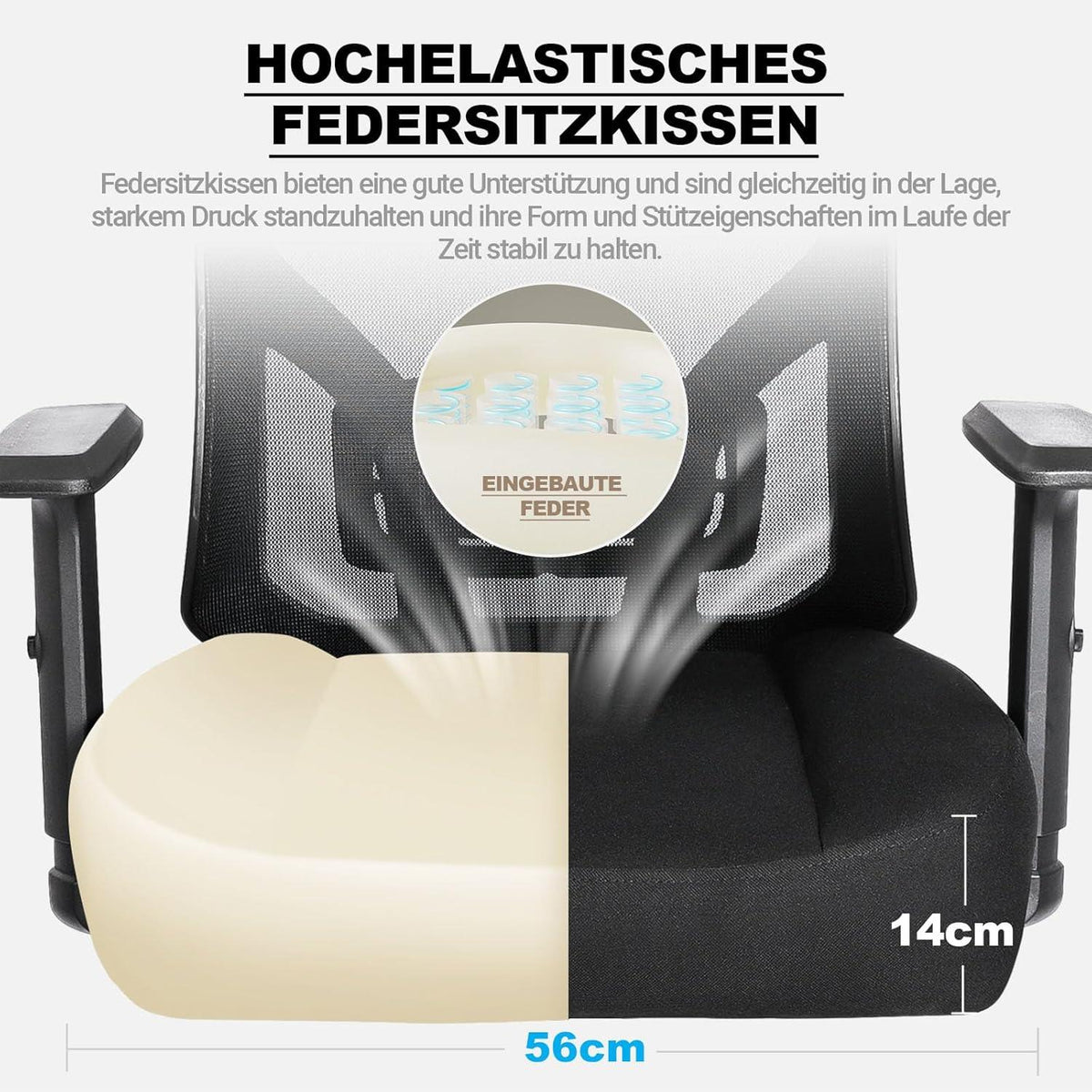 Ergonomischer Bürostuhl 200KG XXL mit Verbreitertem Federsitzkissen
