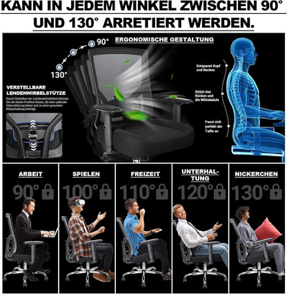 Ergonomischer Bürostuhl 200KG XXL mit Federsitzkissen & Lendenstütze