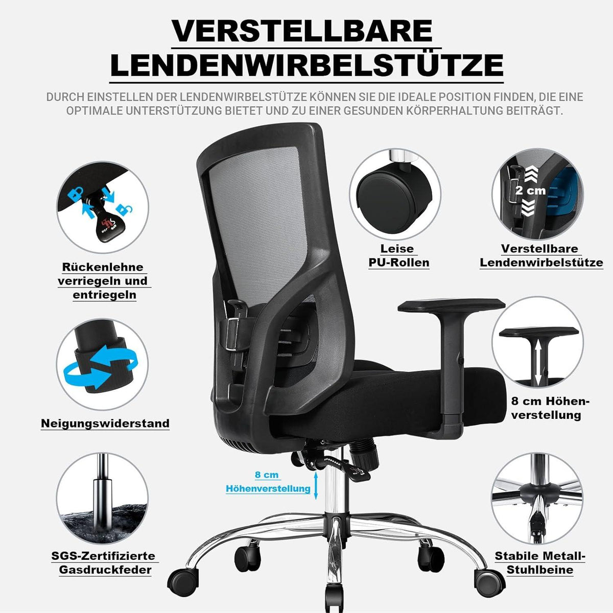 XXL Bürostuhl 200KG mit breiter Sitzfläche & Federsitzkissen