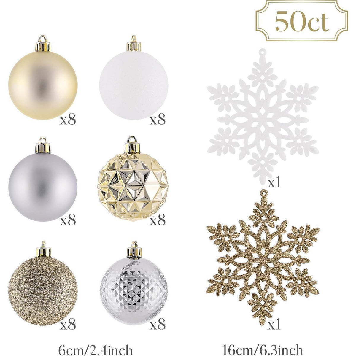 50 Weihnachtskugeln Weiß Gold Kunststoff mit Aufhänger