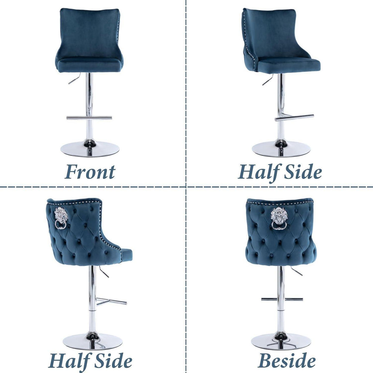 Samt Barhocker 2er Set, Höhenverstellbar, Blau