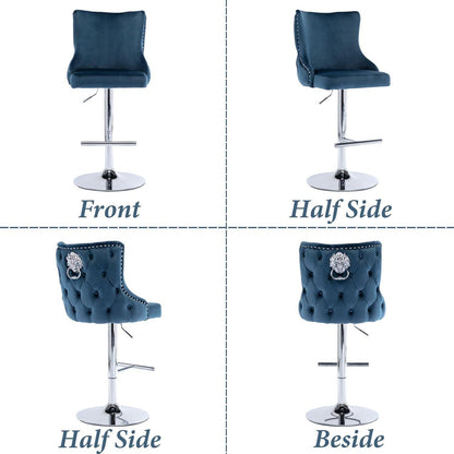 Samt Barhocker 2er Set, Höhenverstellbar, Blau