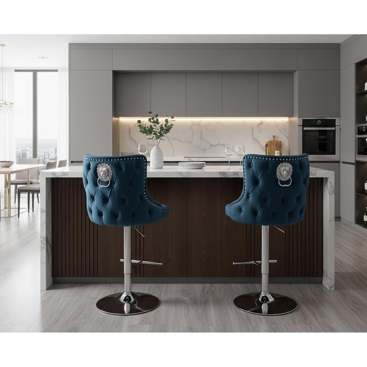 Samt Barhocker 2er Set, Höhenverstellbar, Blau