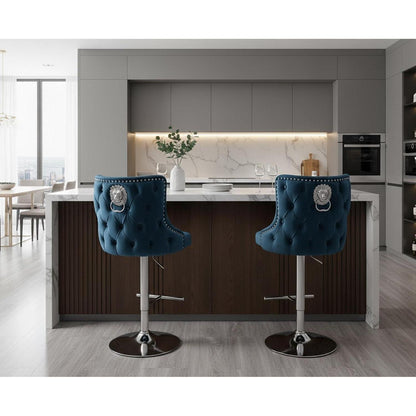 Samt Barhocker 2er Set, Höhenverstellbar, Blau
