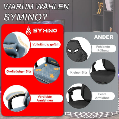 Gaming Stuhl Symino Racing Gamer Sessel Lendenwirbelstütze Fußstütze PU-Leder