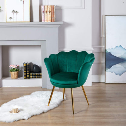 Samt-Armlehnstuhl mit Muscheldesign – Grüner Loungesessel